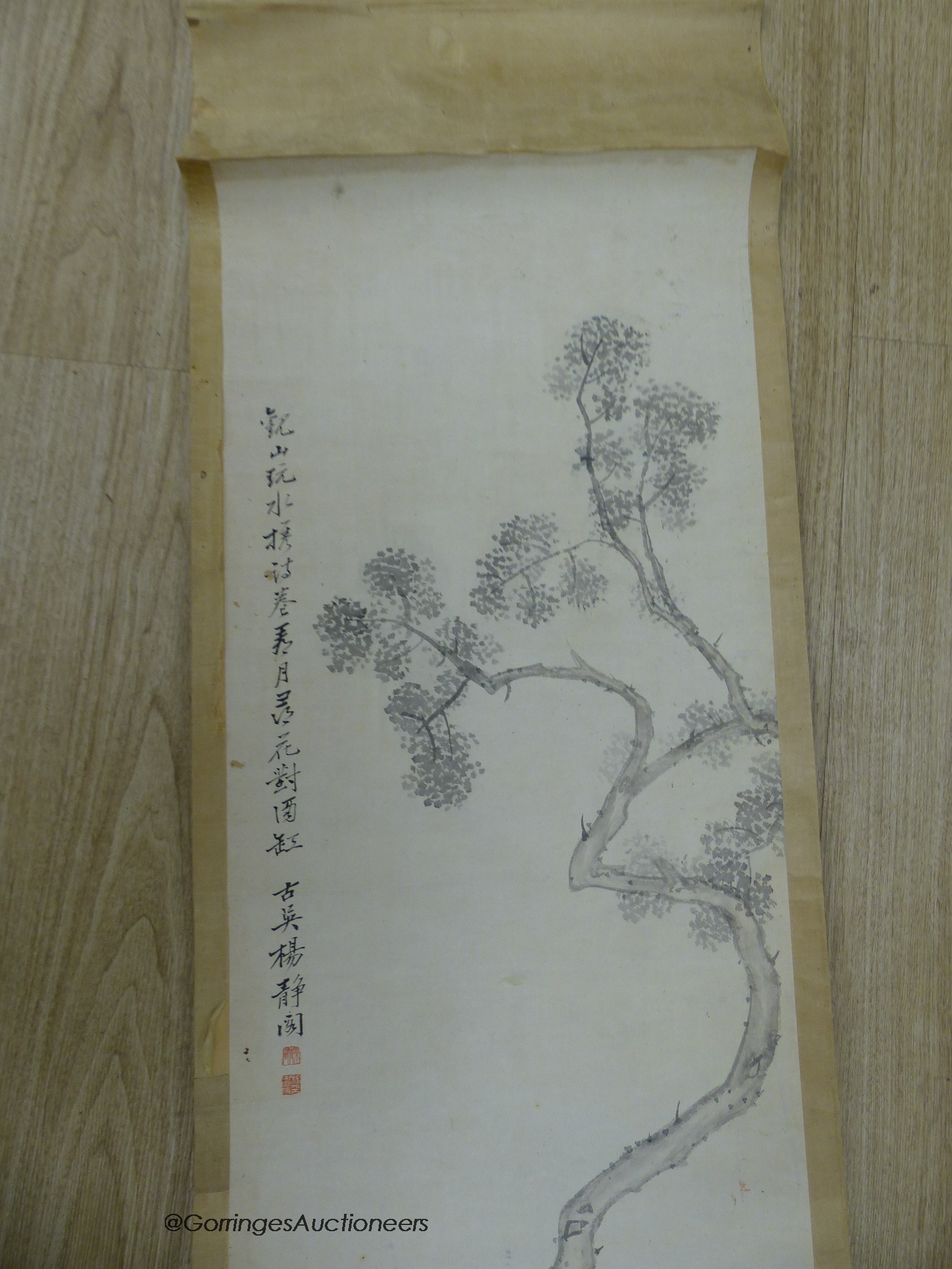 An early 20th century Chinese scroll painting on paper and scholar and boy